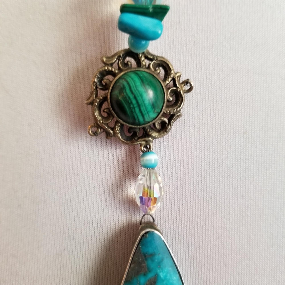 Handmade necklace with malachite and turquoise silver beaded southwestern - Picture 8 of 17
